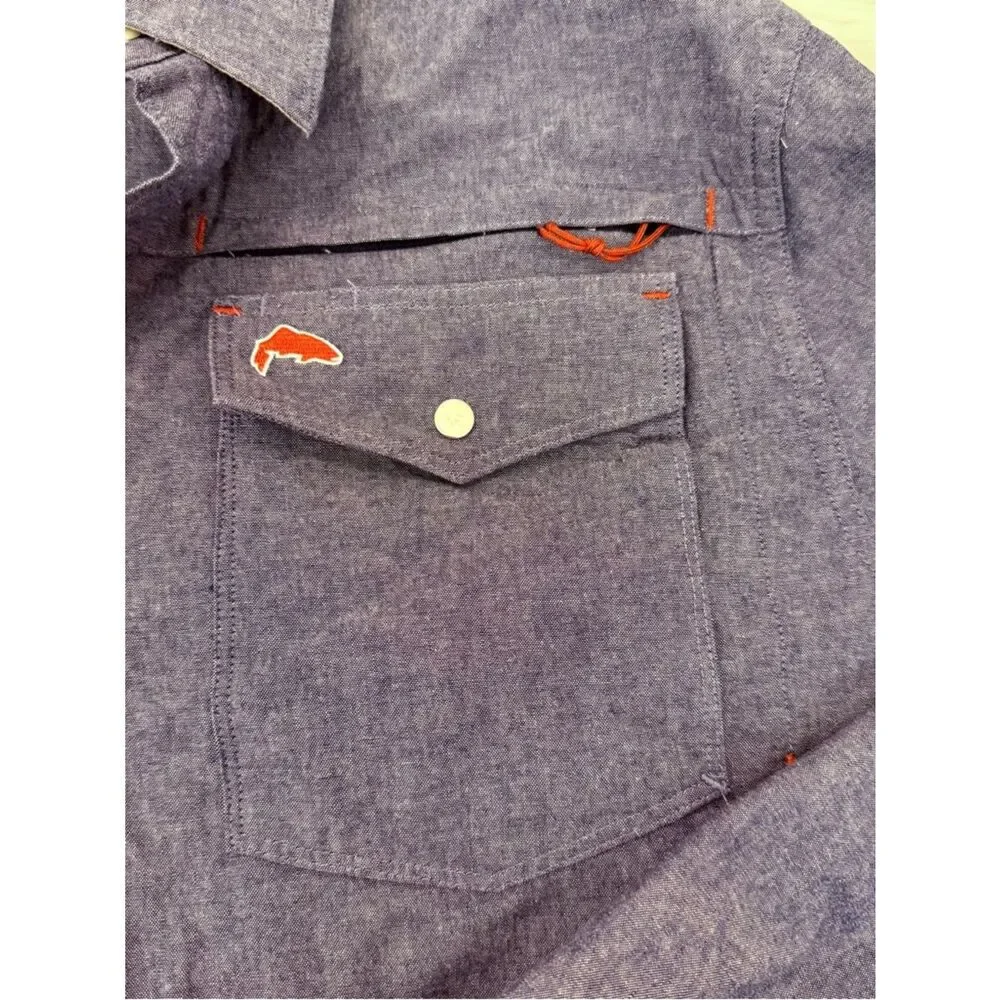 Simms Navy Chambray Long-Sleeve Button-Up Shirt - Size Medium